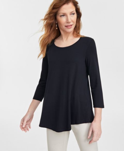 Женский топ JM Collection 3/4-Sleeve Scoop Neck Top, цвет: Чёрный