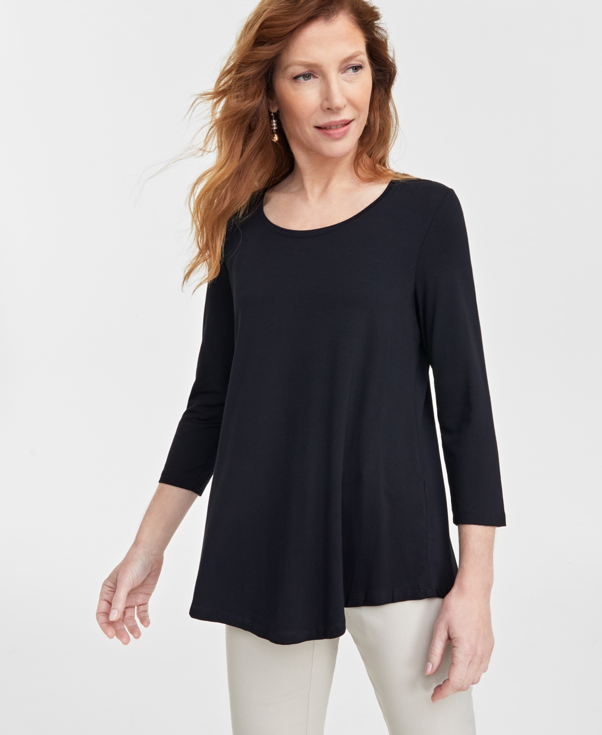 Women's 3/4-Sleeve Scoop Neck Top, Created for Macy's - Deep Black