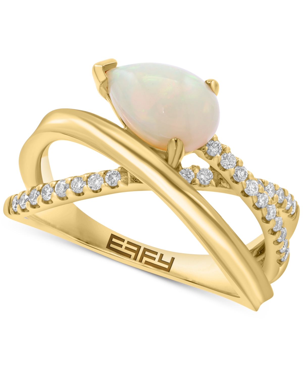Effy Collection Effy Ethiopian Opal (1-1/6 Ct. T.w.) & Diamond (1/5 Ct. T.w) Crisscross Statement Ring In 14k Yellow In Opal