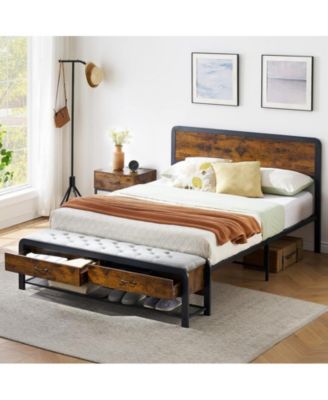 Curved Metal Twin Size Bed Frame with Headboard and Footboard, Platform Bed Frame with Storage, Steel Slats Support, No Box Spring Needed, Noise Free