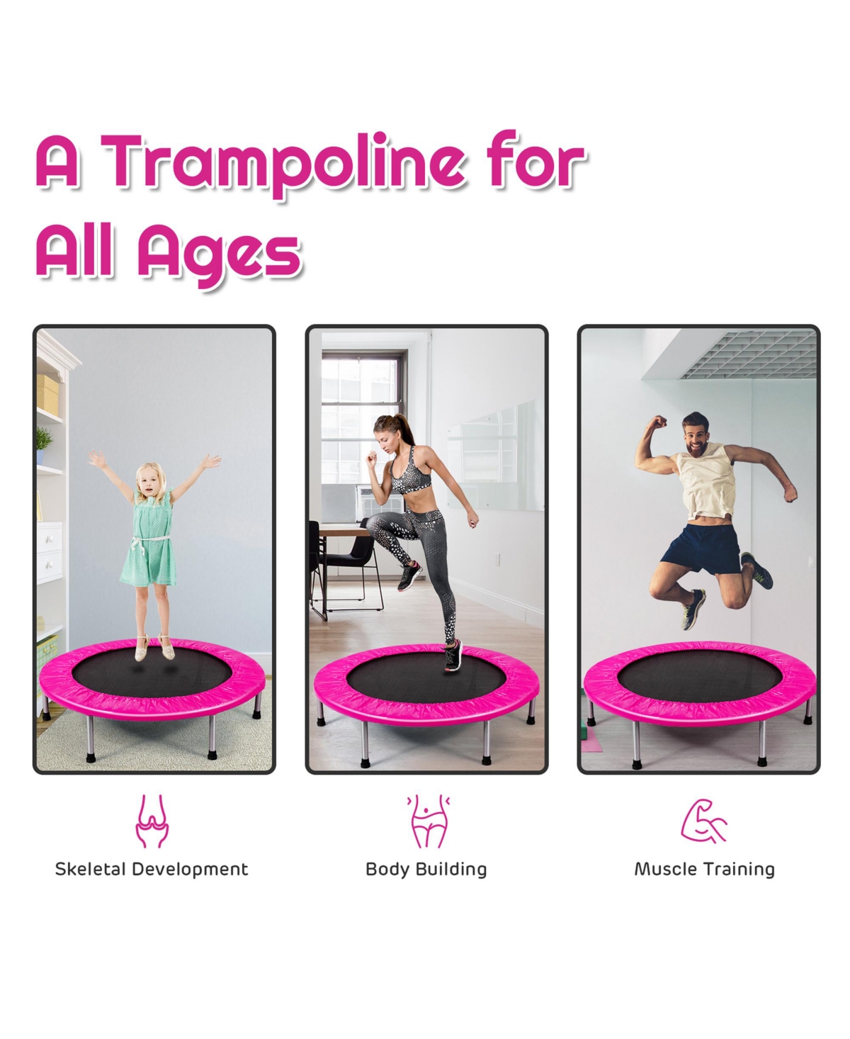 Gymax 38'' Folding Mini Trampoline Fitness Rebounder w/ Safety Pad Pink - Pink+black