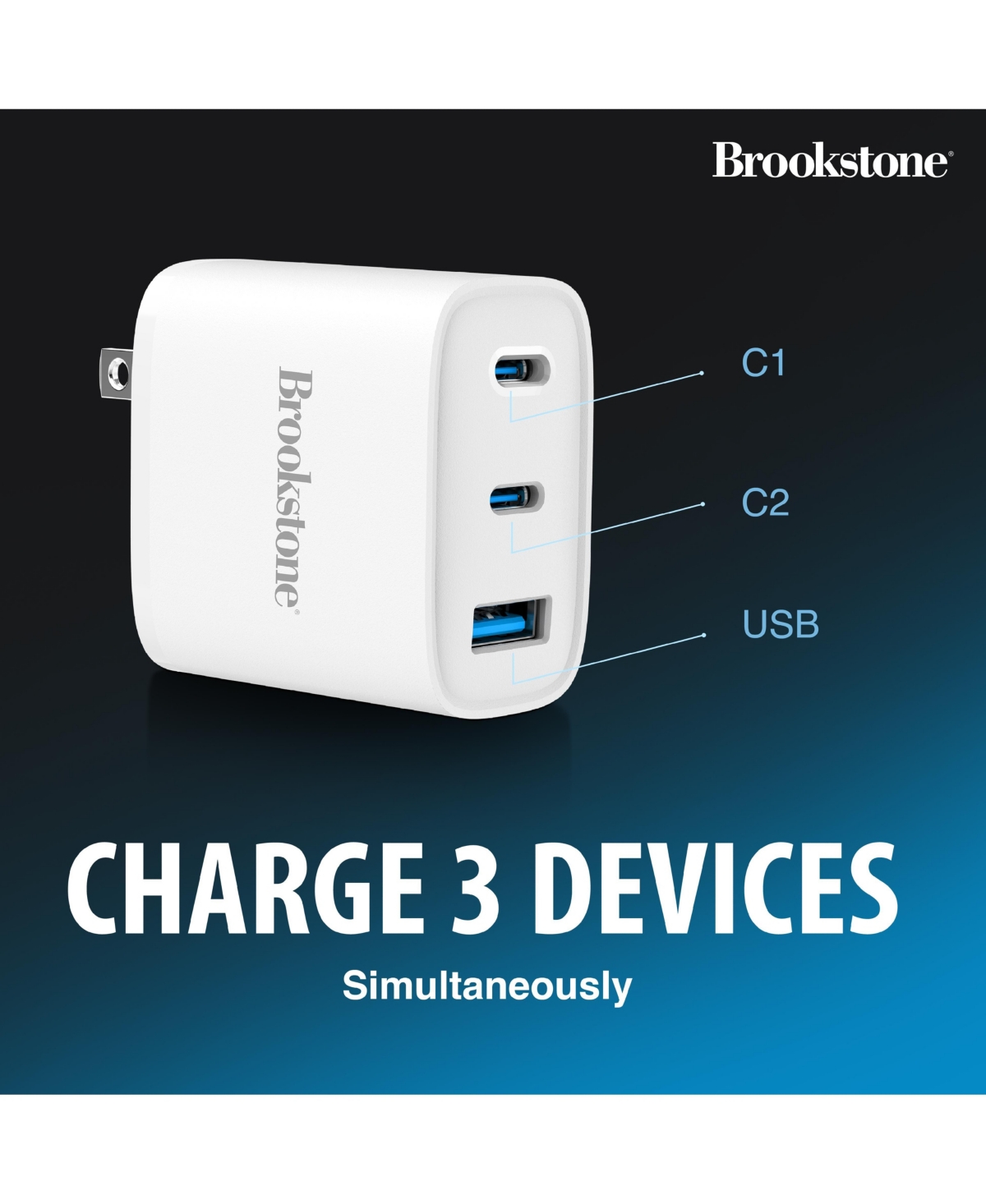 Brookstone Pd 40W Fast Charging 3 Port Universal Wall Charger