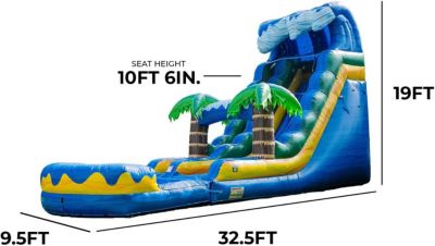 19  Tall Surf Beach Inflatable Single Lane Water Slide with Detachable Pool, Commercial Grade, Tall Seating Height, PVC Vinyl, Outdoor Backyard, Summer Fun, Blow Up, Water Park, (Blower Included)