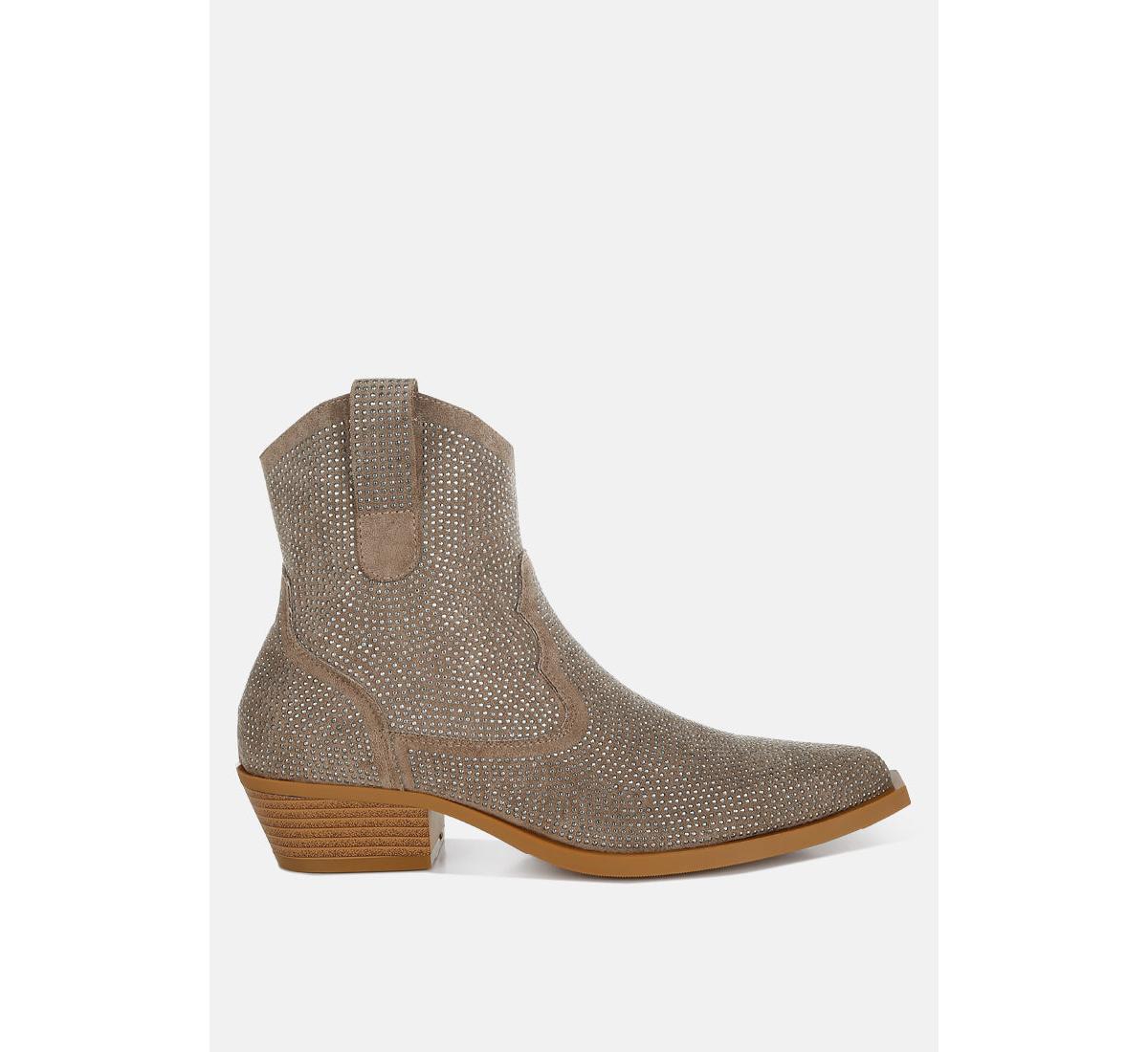 Costello Rhinestones Embellished Cowboy Boots - Taupe