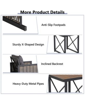3 Piece Patio Rattan Furniture Set with Acacia Wood Tabletop