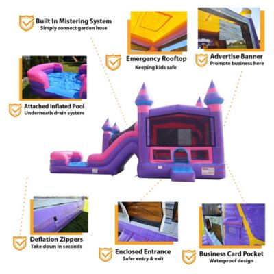Purplish Commercial Grade Bounce House Water Slide Combo with Pool for Kids and Adults (with Blower), Basketball Hoop, Wet Dry Use, Outdoor Indoor, Birthday Party, Rental Quality