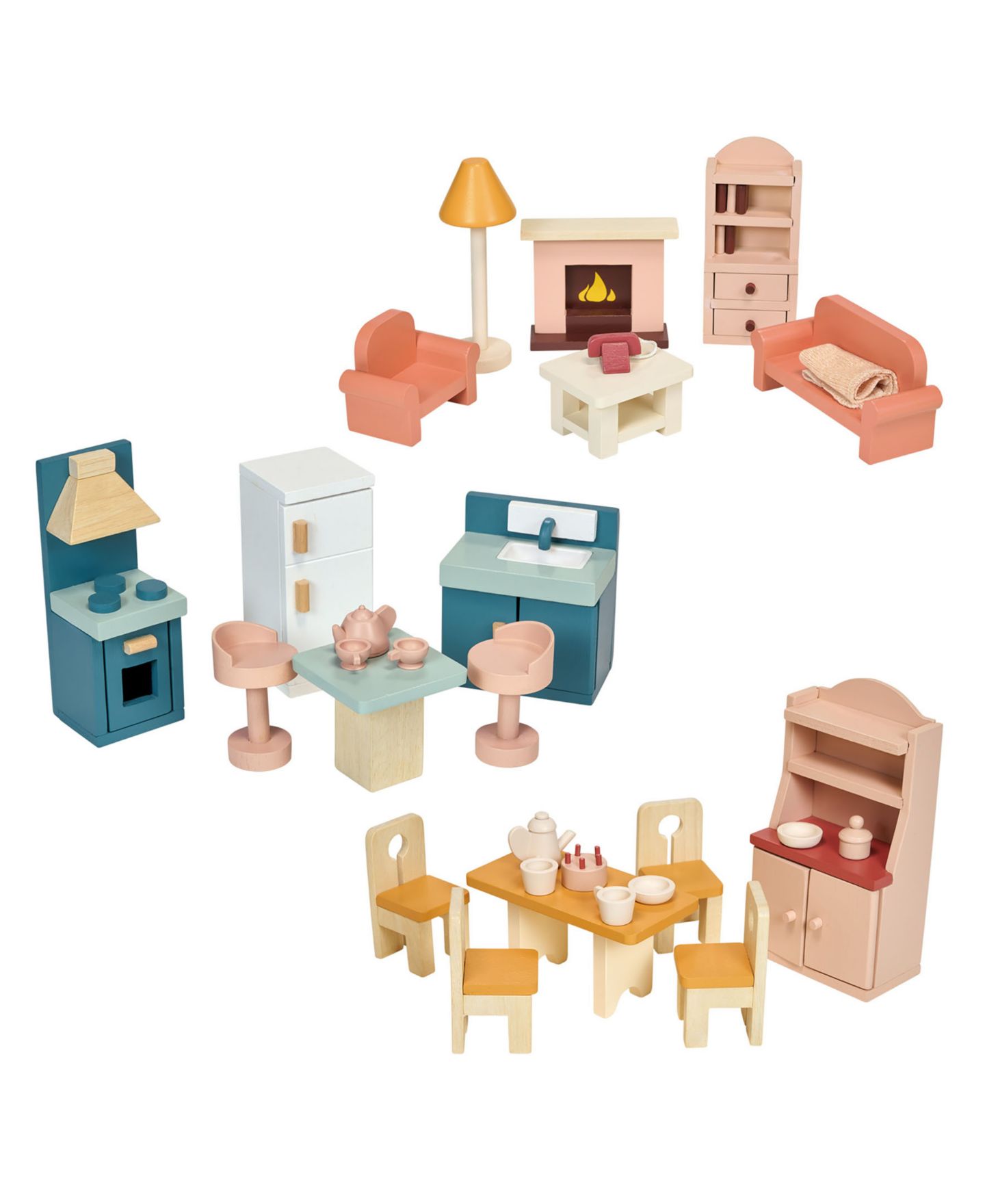 Детские куклы Mentari Toys Downstairs Furniture Bundle Solid Wood 3-Piece Set, Ages 3+ — фото 1