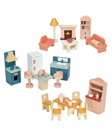 Детские куклы Mentari Toys Downstairs Furniture Bundle Solid Wood 3-Piece Set, Ages 3+