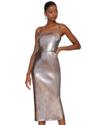 Avec Les Filles Women's Metallic Faux Leather Strapless Midi Dress - Macy's