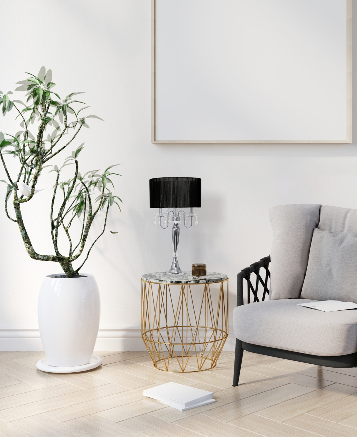 Lalia Home 31in Cascading Crystal Table Lamp In Chrome,black Shade