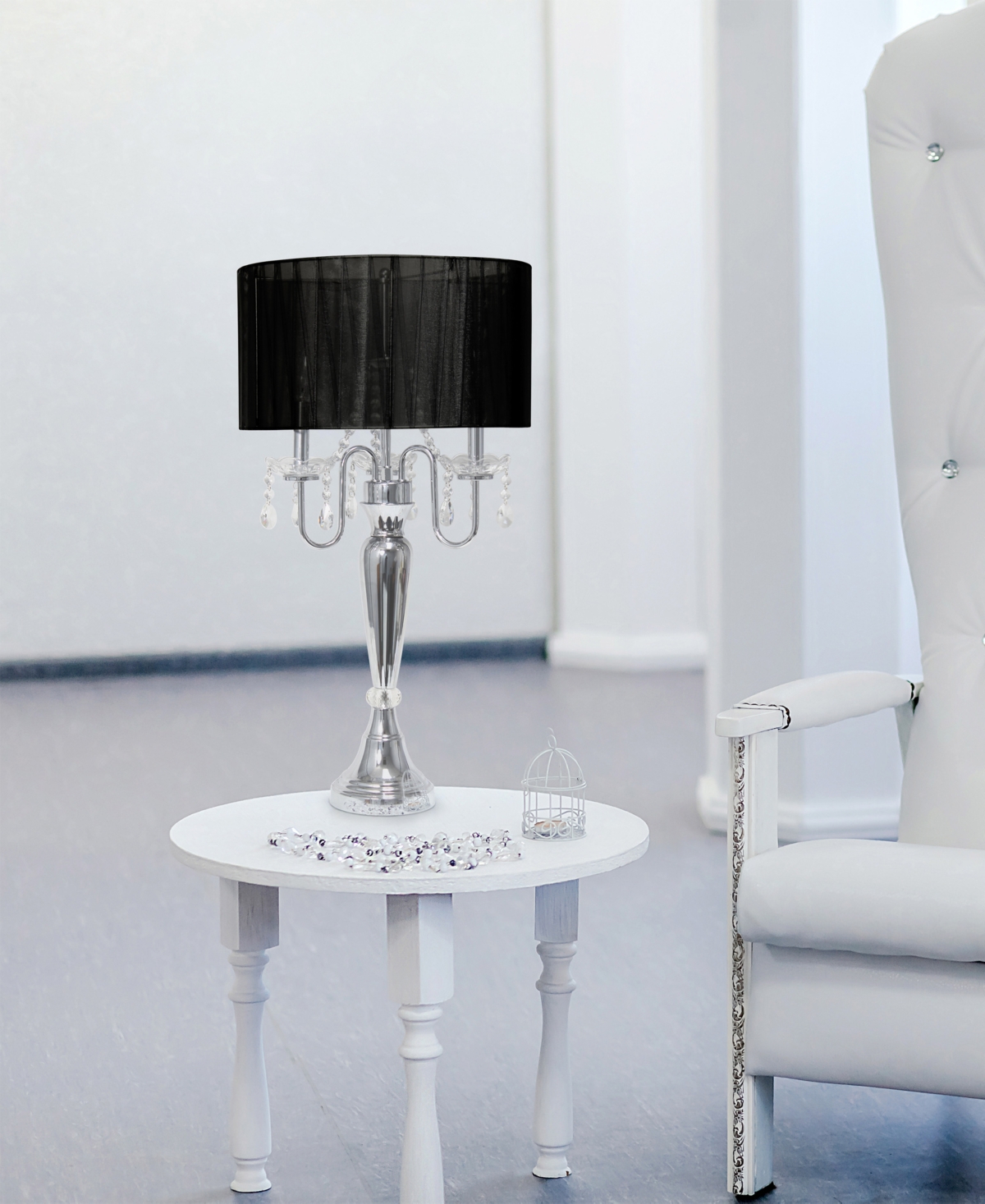 Lalia Home 31in Cascading Crystal Table Lamp In Chrome,black Shade