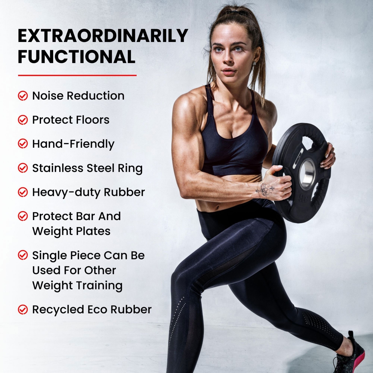 HolaHotha HolaHatha 5 Pound Olympic Rubber Coated Weight Plate with Handle,(2 Pack) - Black