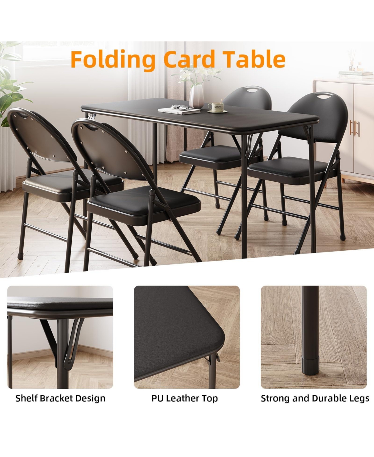 gaomon 5-Piece Card Table Set,Folding Card Table and Chair Set of 5 Portable with Padded Tabletop