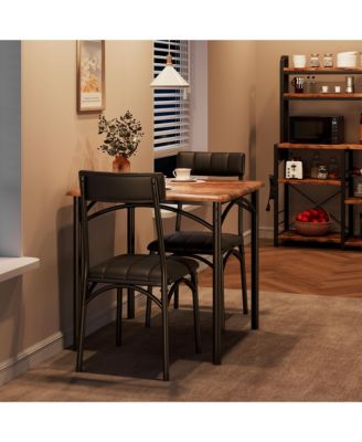 Dining Table Set, Kitchen Table and Chairs for 2, with 2 Upholstered Chairs, 3 Piece Dining Table Set,Brown