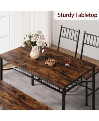 Dining Table Set for 4, Kitchen Table and 2 Chairs , 47.2" Rectangular Kitchen Table Set, Dining Room Table Set Brown