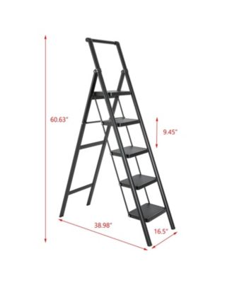 5 Aluminum Step Ladder, 5 Step Stool Folding Step Stool with Handrails, Sturdy Step Stool for Adult, Gorilla Ladders 500LBS Capacity Sturdy& Portable Ladder for Home Kitchen Library Office
