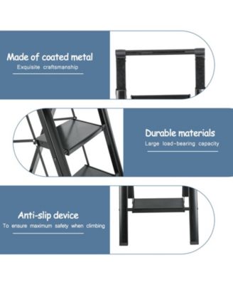 4 Aluminum Step Ladder, 4 Step Stool Folding Step Stool with Handrails, Sturdy Step Stool for Adult, Gorilla Ladders 500LBS Capacity Sturdy& Portable Ladder for Home Kitchen Library Office