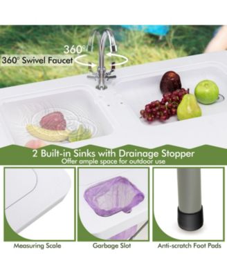 Fish Cleaning Table with 2 Sinks and 360° Rotatable Fauce