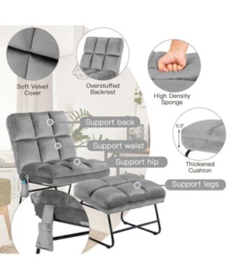 Velvet Massage Recliners with Ottoman Remote Control and Side Pocket