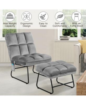 Velvet Massage Recliners with Ottoman Remote Control and Side Pocket