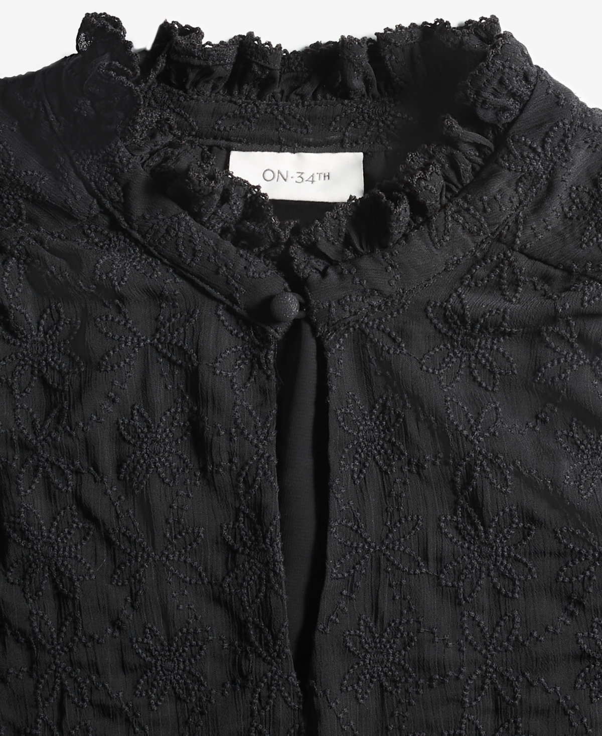 On 34th Women's Embroidered Chiffon Ruffled-neck Top, Exclusively At Macy's In Deep Black