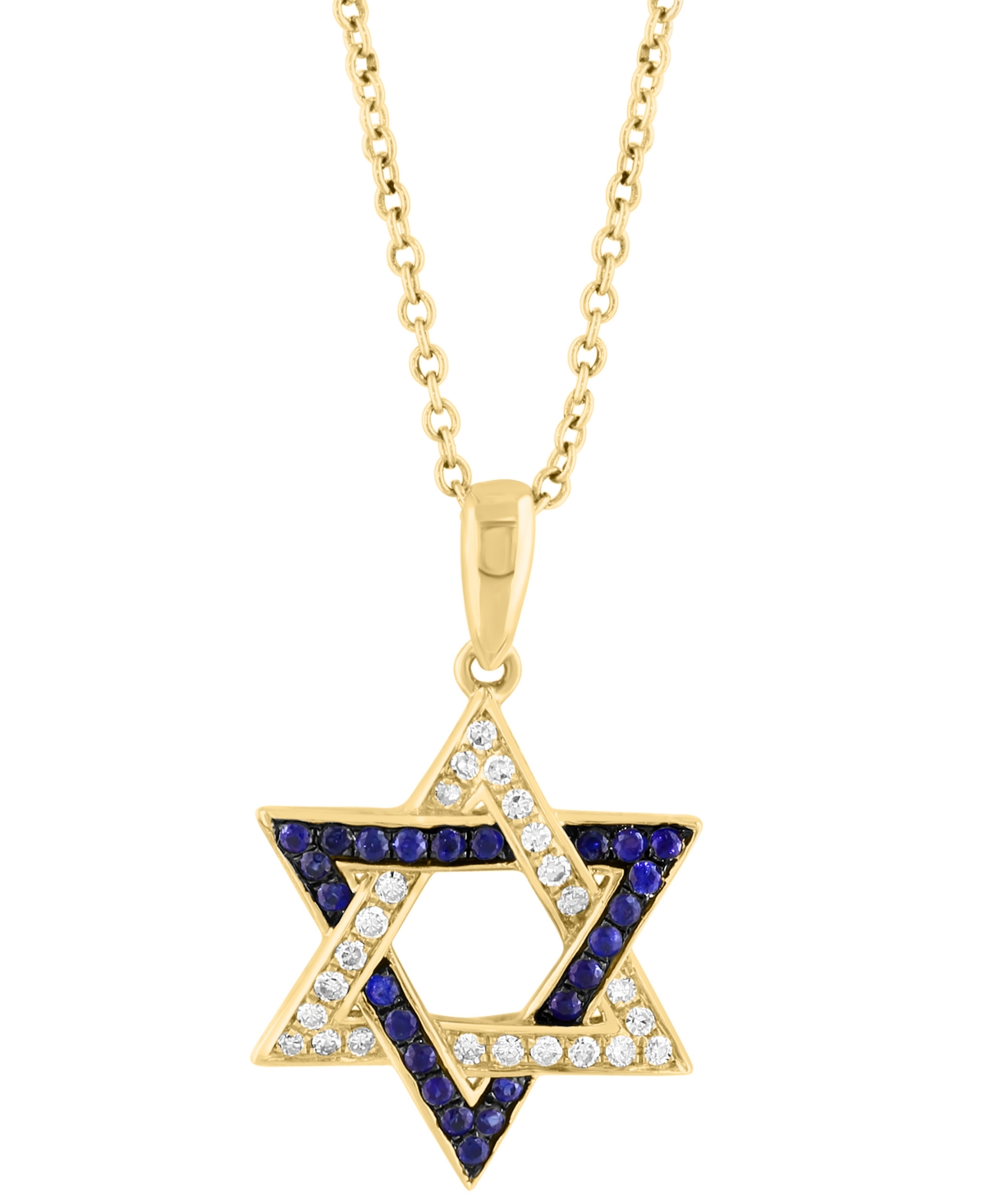 EFFY COLLECTION EFFY SAPPHIRE (1/6 CT. T.W.) & DIAMOND (1/8 CT. T.W.) STAR OF DAVID PENDANT NECKLACE IN 14K GOLD, 18 