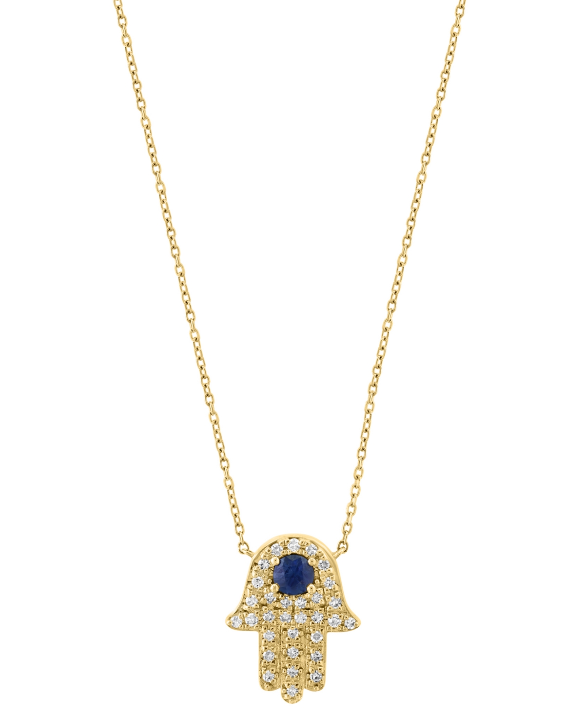 Effy Collection Effy Blue Sapphire (1/4 Ct. T.w.) & Diamond (1/6 Ct. T.w.) Hamsa Hand 18" Pendant Necklace In 14k Ye