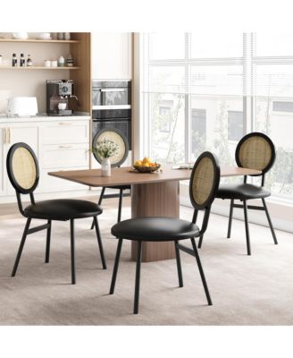 Dining Chairs Set of 4, Rattan Kitchen Chairs with Thicken Upholstered, Modern Dining Room Chairs Set of 4,Black
