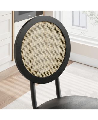 Dining Chairs Set of 4, Rattan Kitchen Chairs with Thicken Upholstered, Modern Dining Room Chairs Set of 4,Black