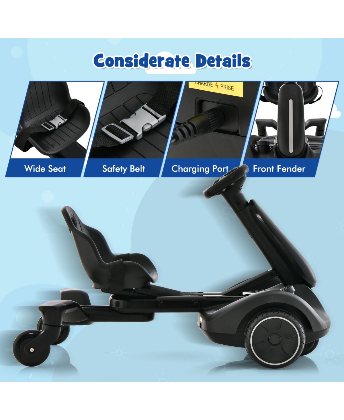 Hongge 6V Kids Ride on Drift Car with 360° Spin and 2 Adjustable Heights