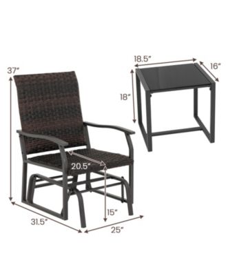 3 Piece Patio Gliding Set with Tempered Glass Coffee Table All Weather