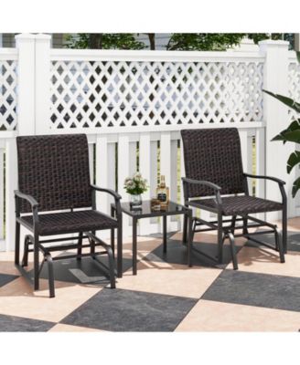 3 Piece Patio Gliding Set with Tempered Glass Coffee Table All Weather