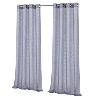 2 Piece Silver Sparkly Semi Sheer Trellis Quatrefoil Grommet Top Window Curtain Panels