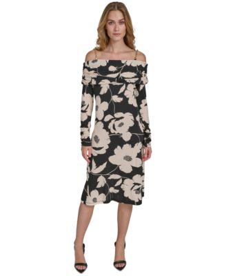 Halston - Women's Floral Off-The-Shoulder Chain-Strap Dress