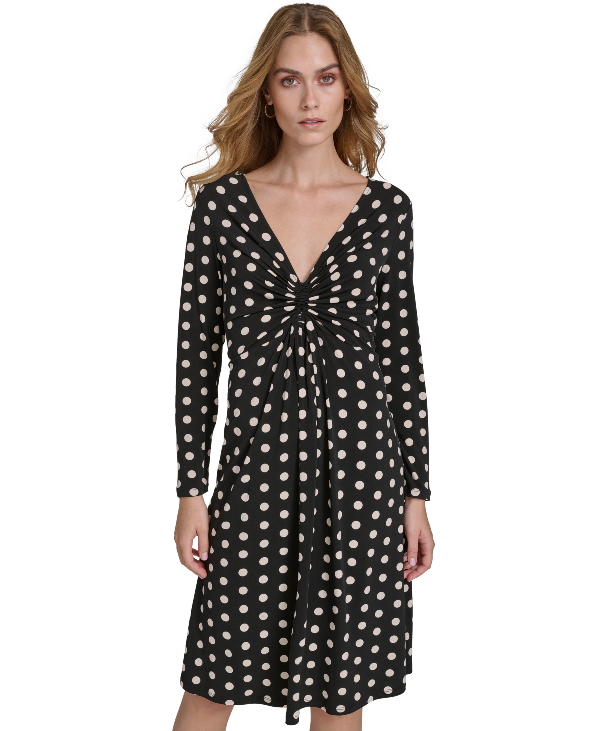 HALSTON WOMEN'S POLKA-DOT LONG-SLEEVE MIDI DRESS 