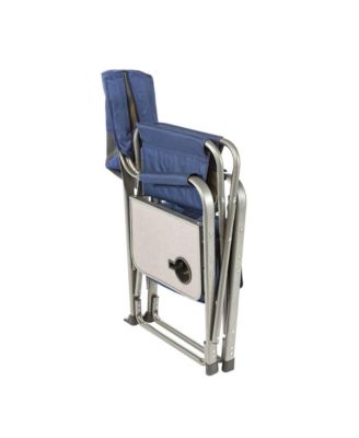 Portable Director's Chair w/Cooler, Cup Holder, & Side Table, Navy/Tan