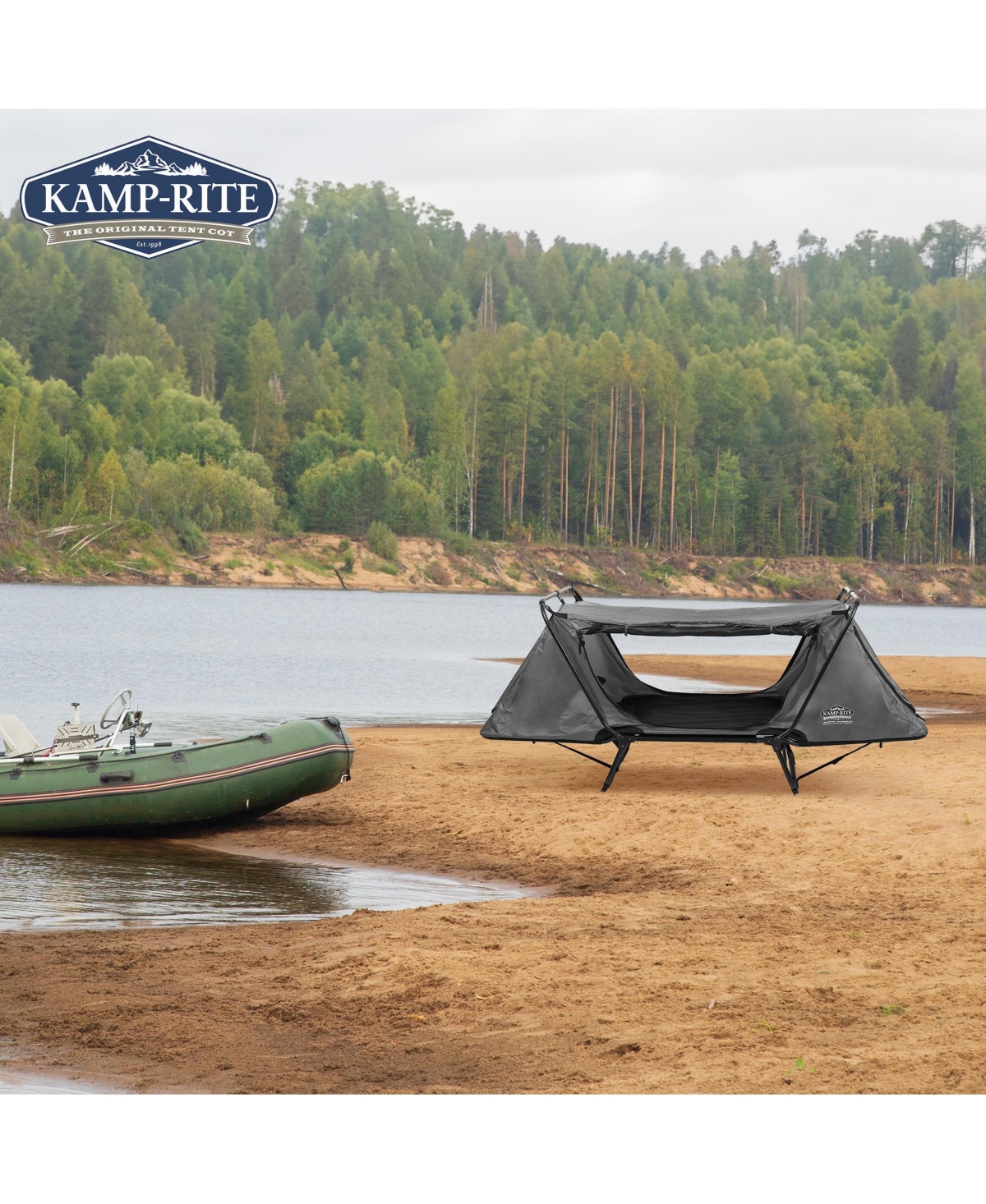 Kamp-Rite Original Quick Setup 1 Person Elevated Cot, Lounge Chair, & Tent, Gray