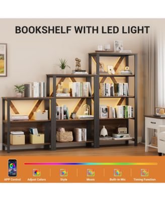 3 Tier Bookshelf with LED Lights, Bookcase with Open Display Shelves, Wood and Metal Standing Bookshelf