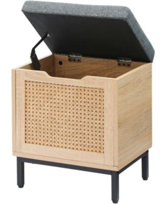 Storage Chest with Foam Pad Seating Cushion, Natural Rattan 16in Storage Bench Organizer