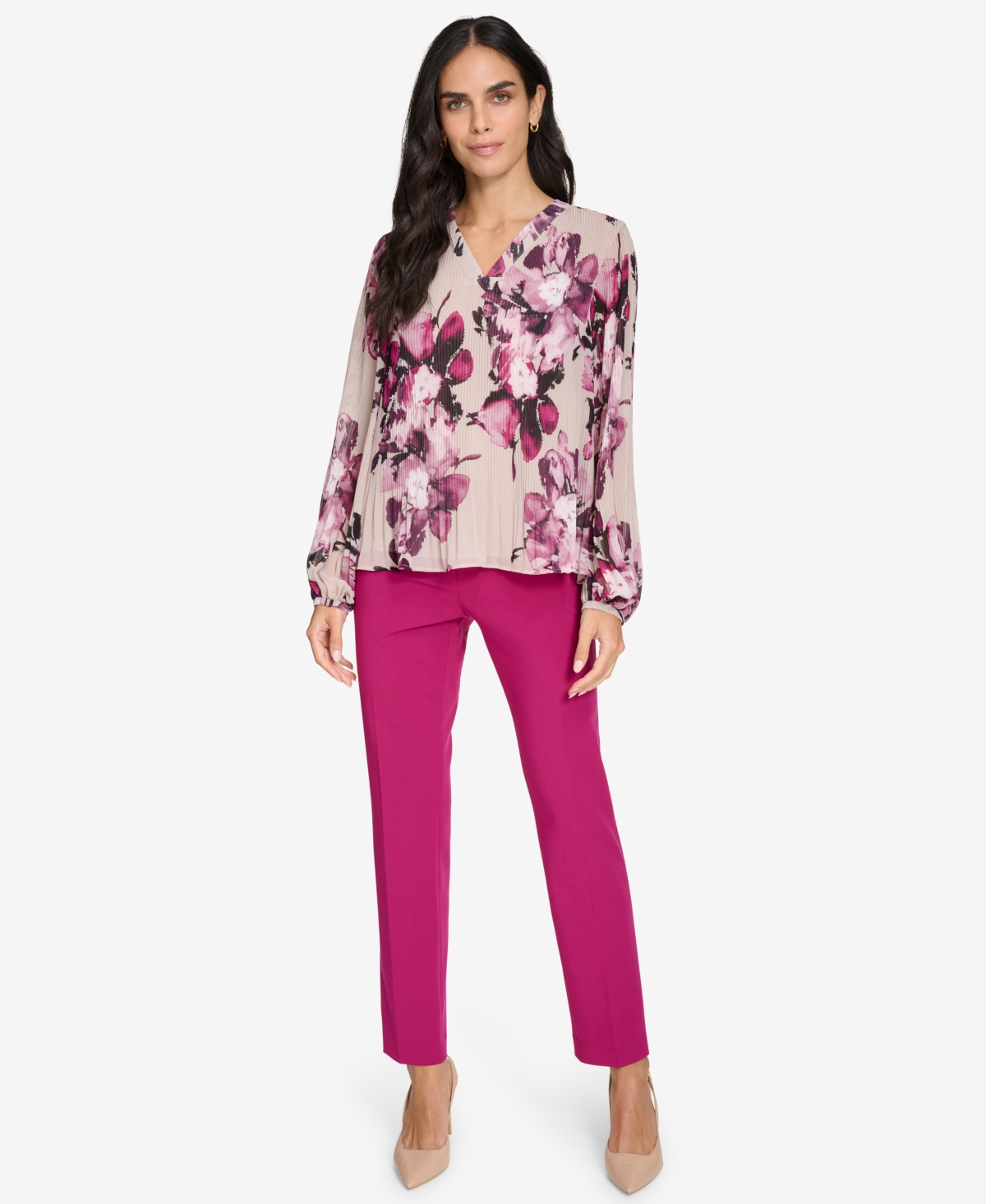 Calvin Klein Women's V-Neck Long-Sleeve Blouse