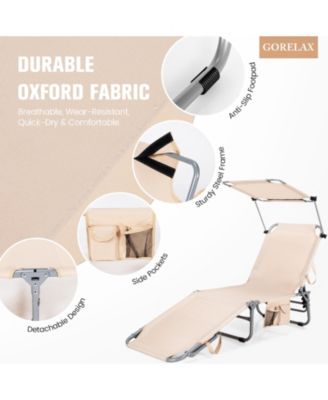 5-Position Adjustable Outdoor Recliner Chair with Canopy Shade