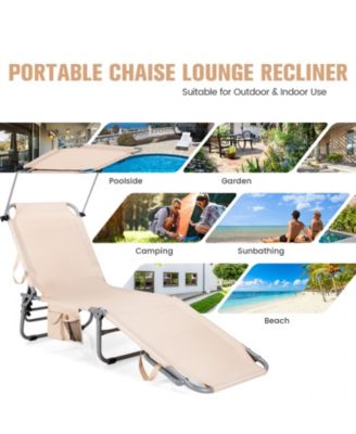 5-Position Adjustable Outdoor Recliner Chair with Canopy Shade