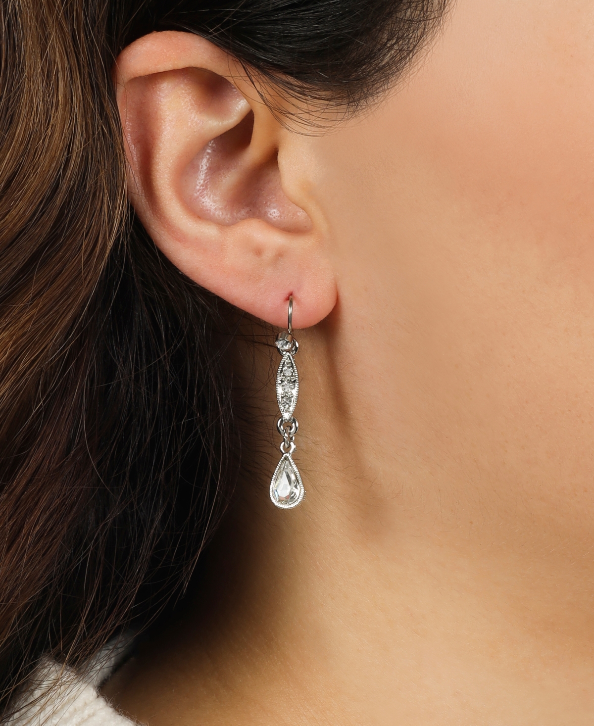 2028 CRYSTAL LINEAR SILVER-TONE EARRINGS 