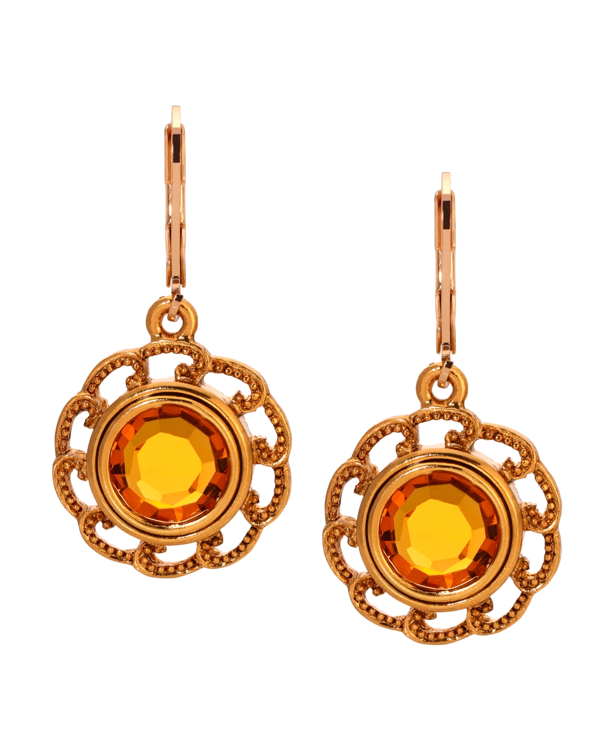 2028 Round Crystal Filigree Drop Earrings In Beige