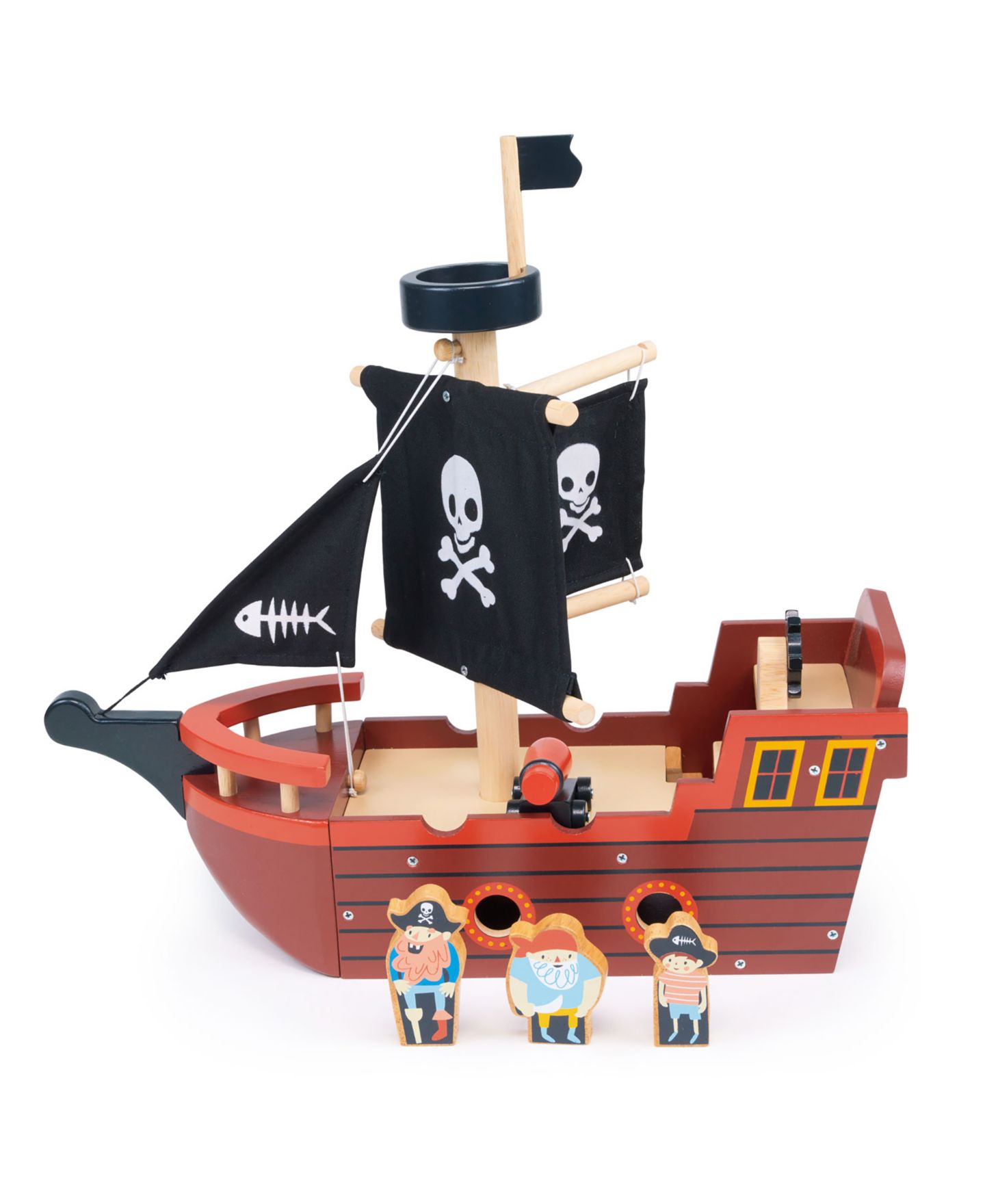 Детские фигурки Mentari Toys Fishbones Pirate Ship with Spinnable Wheel and Cannon 6-Piece Playset, Ages 3+ — фото 2