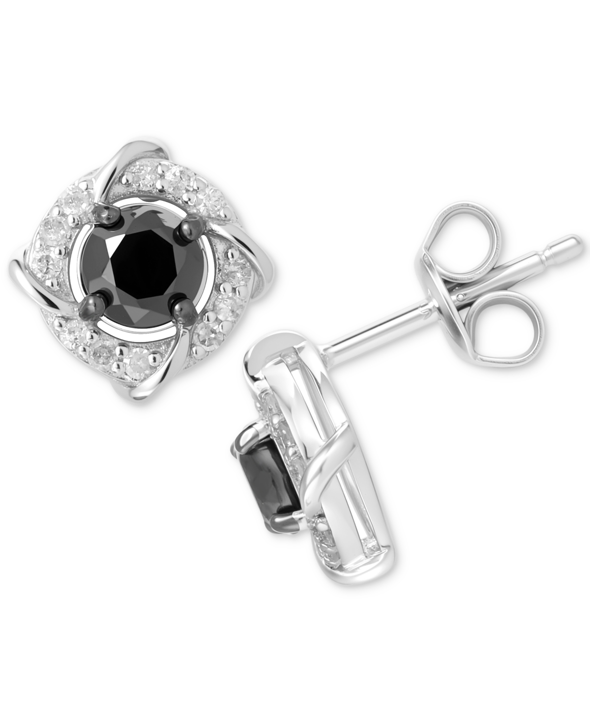 Black & White Diamond Love Knot Stud Earrings (1 ct. t.w.) in Sterling Silver - Sterling Silver