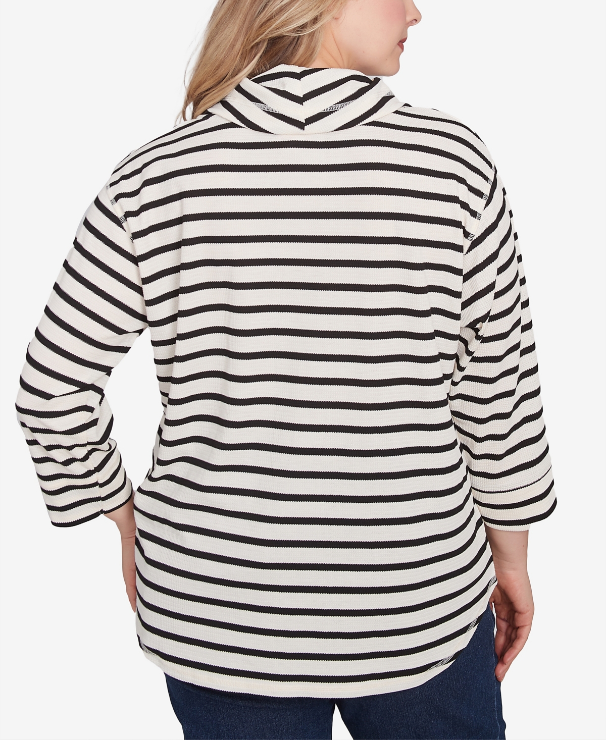 Hearts Of Palm Plus Size Red-y To Shine Stripe Waffle Knit Top In Black Multi