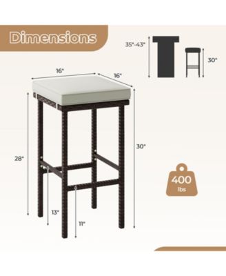 Patio Wicker Bar Stools Set of 2 with Seat Cushions and Footrest