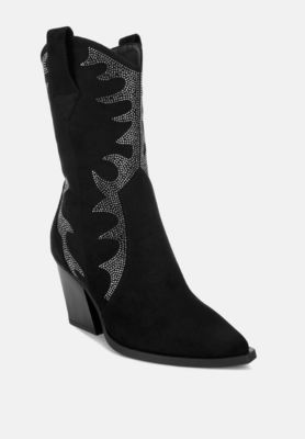 Womens Rambler Rhinestones Embellished Calf Boots