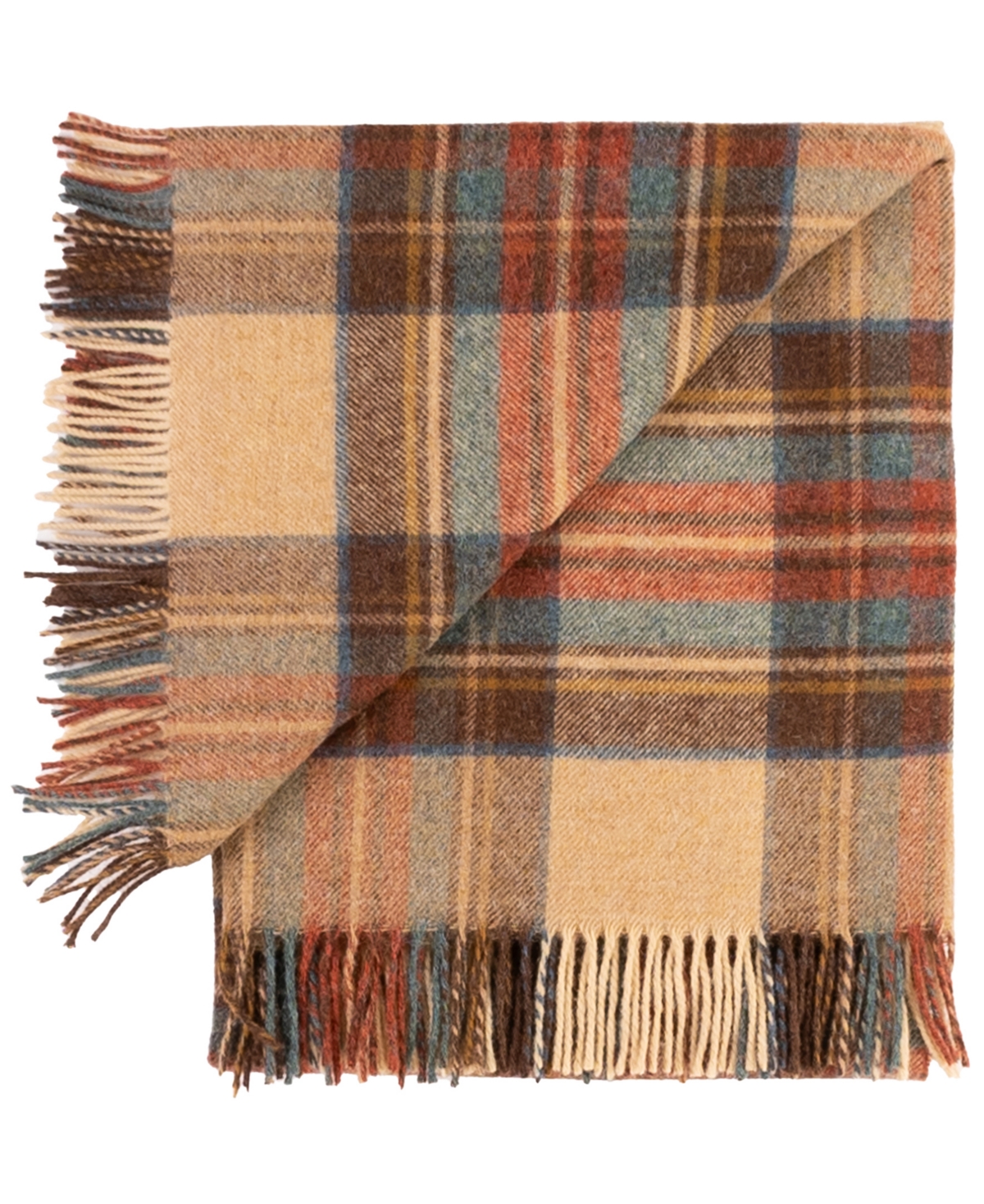 Prince Of Scots Highland Tweeds Shetland Lambswool Throw, 55 " X 72" In Tan Red